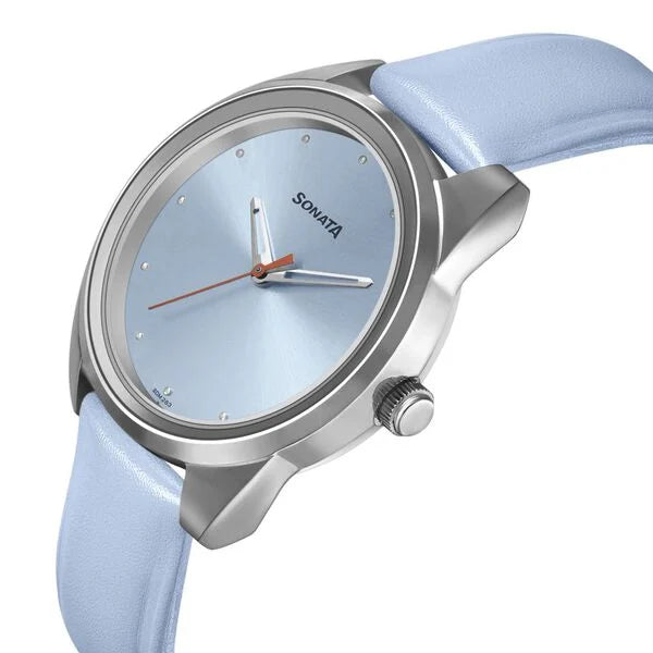 Sonata 8182SL01 | Sonata Women of Steel Blue Dial Leather Strap Watch for Women