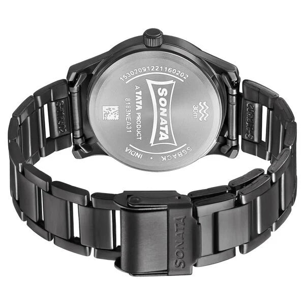 Sonata NS8183NM02 | Sonata Women of Steel Black Dial Stainless Steel Strap Watch for Women