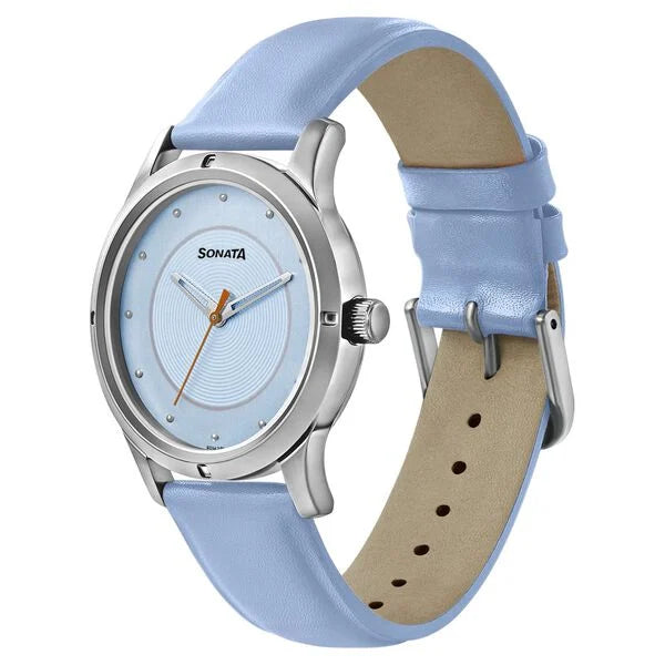 Sonata 8183SL01 | Sonata Women of Steel Blue Dial Leather Strap Watch for Women