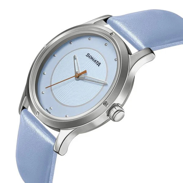 Sonata 8183SL01 | Sonata Women of Steel Blue Dial Leather Strap Watch for Women