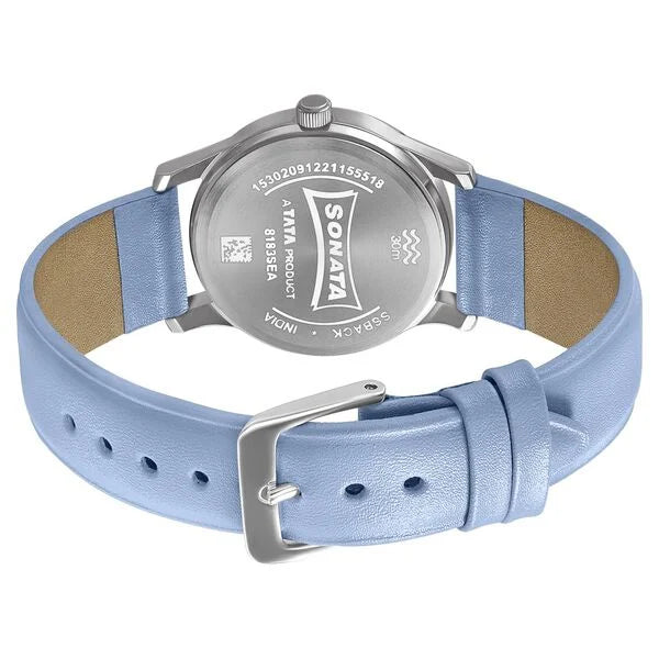 Sonata 8183SL01 | Sonata Women of Steel Blue Dial Leather Strap Watch for Women