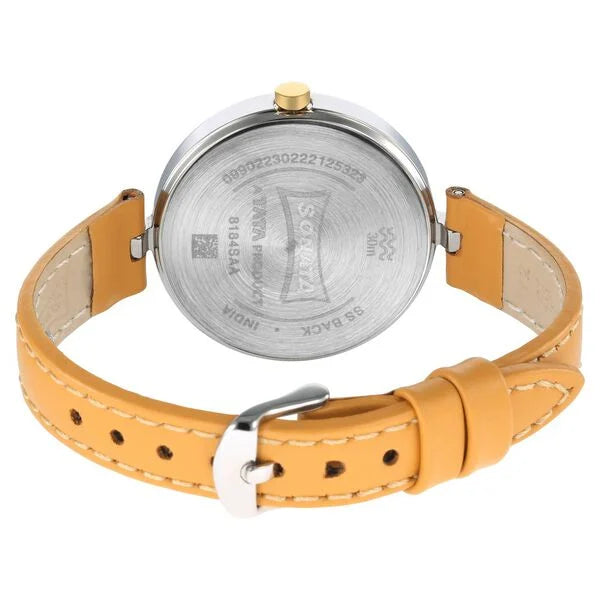 Sonata 8184WL01 | Sonata Utsav Grey Dial Peach Leather Strap Watch for Women