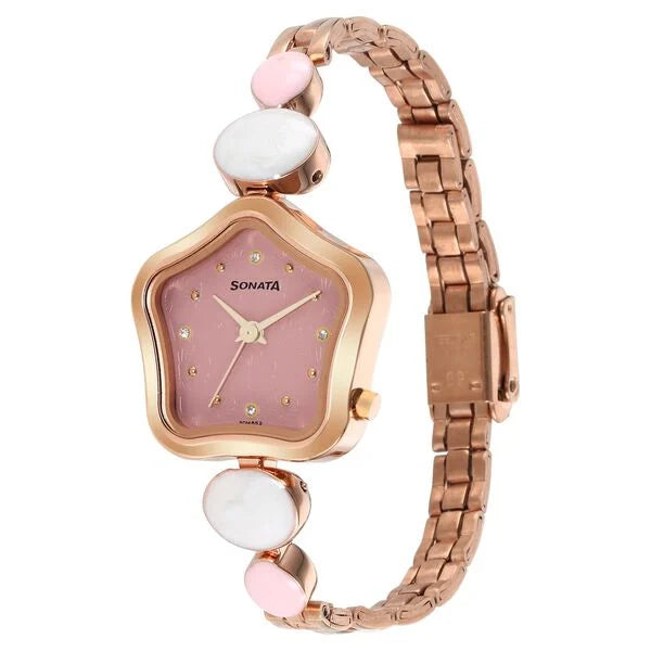 Sonata 8185KM01 | Sonata Utsav Pink Dial Rose Gold Bi Metal Strap Watch for Women
