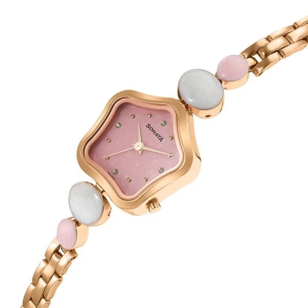 Sonata 8185KM01 | Sonata Utsav Pink Dial Rose Gold Bi Metal Strap Watch for Women