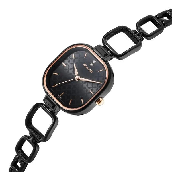 Sonata 8186KM01 | Sonata Wedding Quartz Analog Black Dial Metal Strap Watch for Women