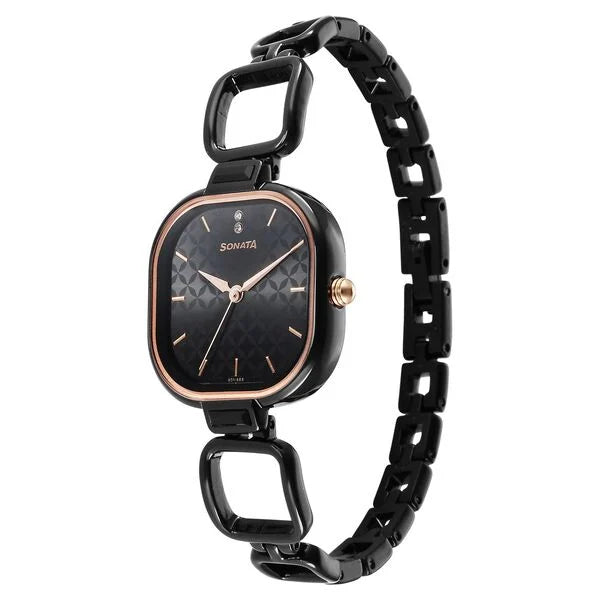 Sonata 8186KM01 | Sonata Wedding Quartz Analog Black Dial Metal Strap Watch for Women