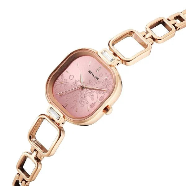 Sonata 8186WM01 | Sonata Wedding Quartz Analog Pink Dial Metal Strap Watch for Women