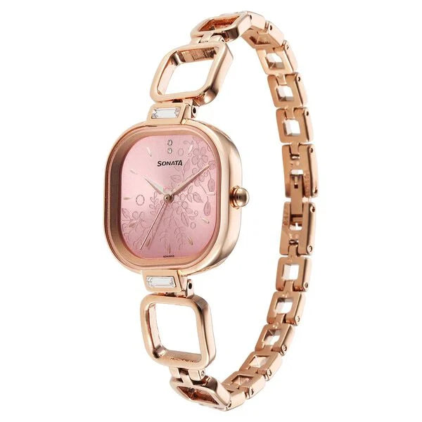 Sonata 8186WM01 | Sonata Wedding Quartz Analog Pink Dial Metal Strap Watch for Women
