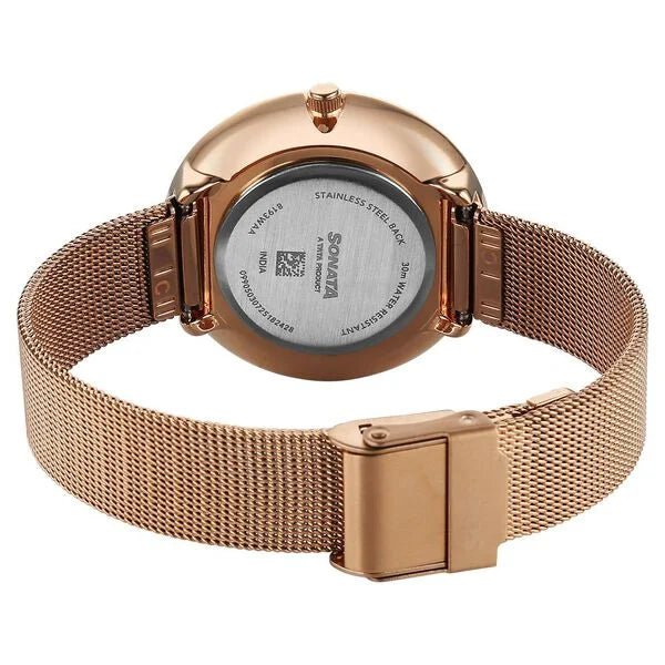 Sonata 8193WM01 | Sonata Modern Edit Quartz Analog Pink Mother of Pearl Dial Stainless Steel Strap Watch For Women
