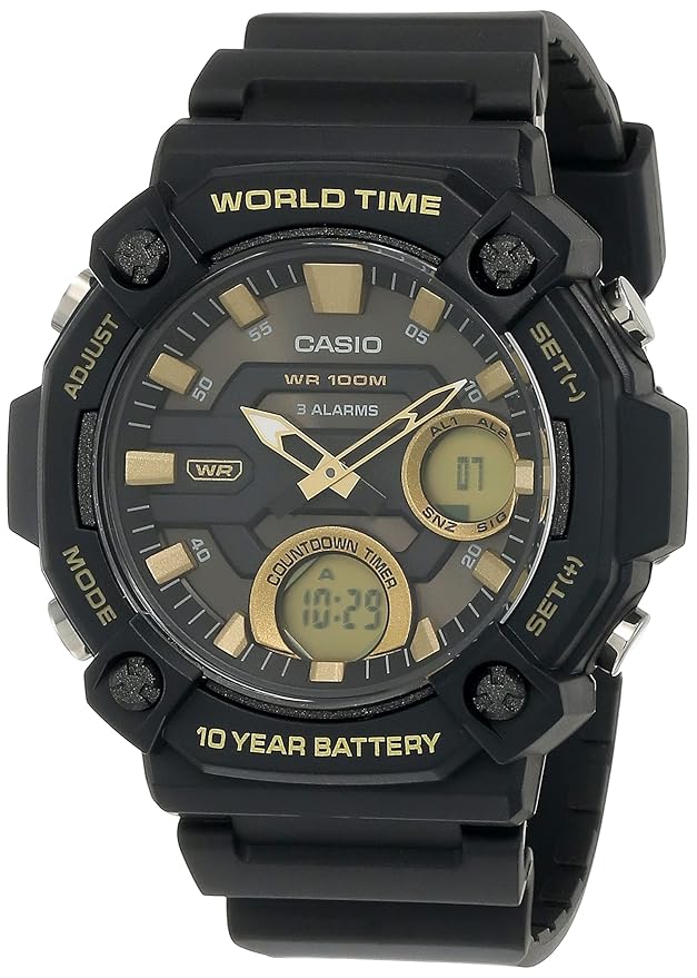 Casio AD264 | Casio Youth Analog-Digital Gold Dial Men AEQ-120W-9AVDF