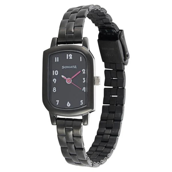 Sonata NL87001NM01 | Sonata Quartz Analog Black Dial Stainless Steel Strap Watch for Women