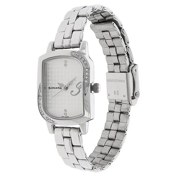 Sonata NJ87001SM01AC | Sonata Quartz Analog White Dial Stainless Steel Strap Watch for Women