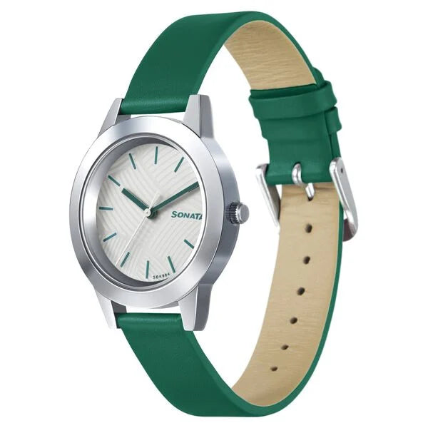 Sonata NS87019SL17 | Sonata Splash White Dial Women Watch With Leather Strap