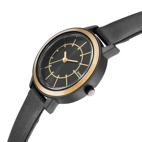 Sonata 87036PL12W | Sonata Pop Black Dial Women Watch With Leather Strap