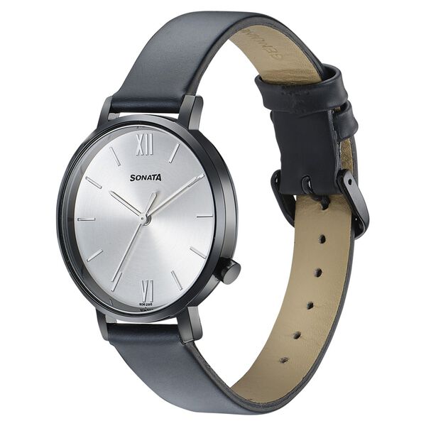 Sonata 87045NL01 | Sonata Elegent Essentials Quartz Analog Silver Dial Leather Strap Watch For Women