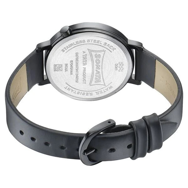 Sonata 87045NL01 | Sonata Elegent Essentials Quartz Analog Silver Dial Leather Strap Watch For Women