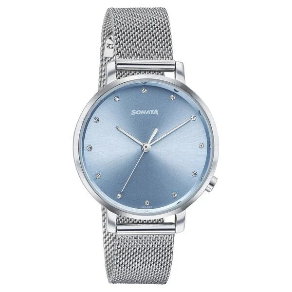 Sonata 87045SM01 | Sonata Elegent Essentials Quartz Analog Blue Dial Stainless Steel Strap Watch For Women