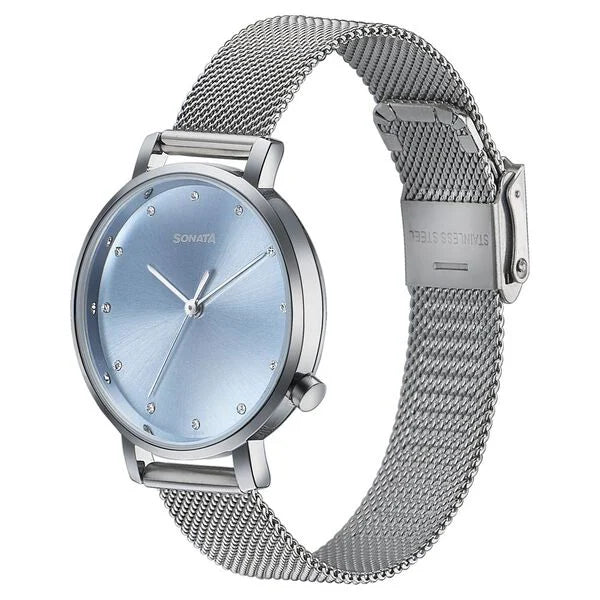 Sonata 87045SM01 | Sonata Elegent Essentials Quartz Analog Blue Dial Stainless Steel Strap Watch For Women