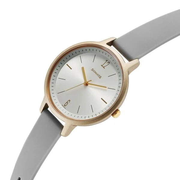 Sonata 87049PP22W | Sonata Splash Quartz Analog Silver Dial Plastic Strap Watch for Women