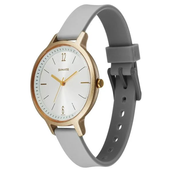 Sonata 87049PP22W | Sonata Splash Quartz Analog Silver Dial Plastic Strap Watch for Women
