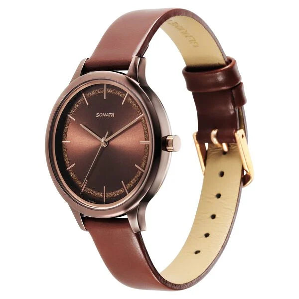 Sonata 87050QL02 | Sonata Blush Quartz Analog Brown dial Leather Strap Watch for Women