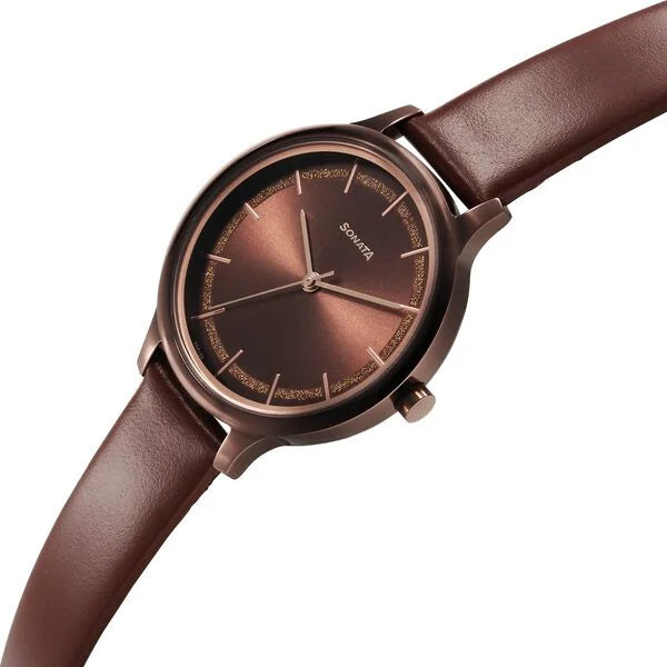 Sonata 87050QL02 | Sonata Blush Quartz Analog Brown dial Leather Strap Watch for Women