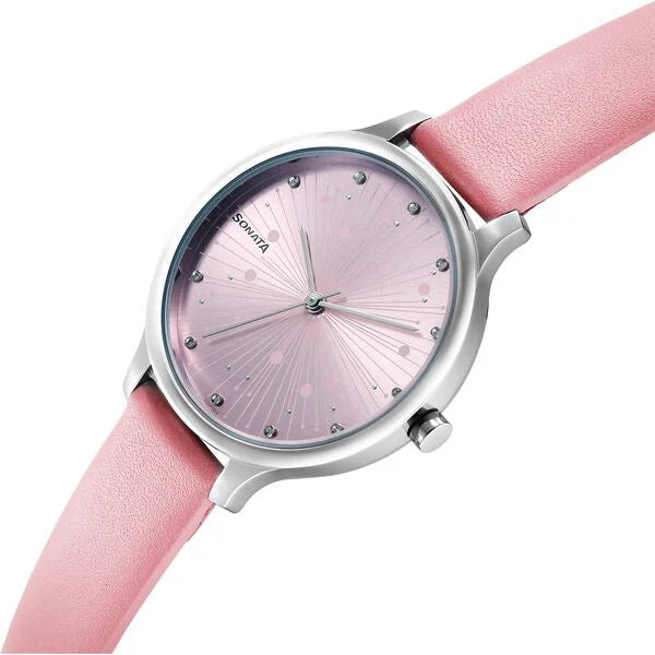 Sonata 87050SL03 | Sonata Blush Quartz Analog Pink dial Leather Strap Watch for Women