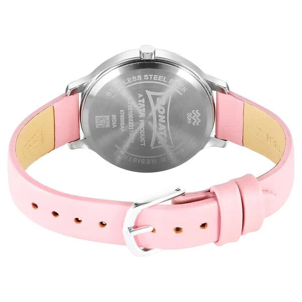 Sonata 87050SL03 | Sonata Blush Quartz Analog Pink dial Leather Strap Watch for Women
