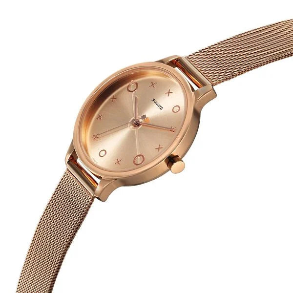 Sonata NS87050WM01 | Sonata Play Rose Gold Dial Watch for Women