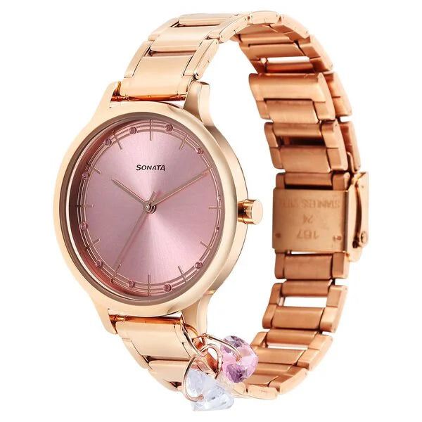 Sonata NS87050WM05 | Sonata Blush Quartz Analog Pink dial Stainless Steel Strap Watch for Women