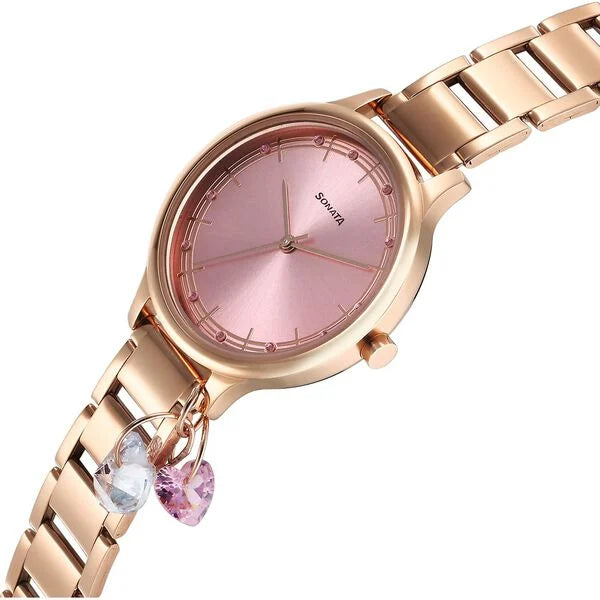 Sonata NS87050WM05 | Sonata Blush Quartz Analog Pink dial Stainless Steel Strap Watch for Women
