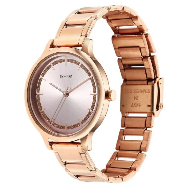 Sonata 7050WM06 | Sonata Blush Quartz Analog Pink dial Stainless Steel Strap Watch for Women