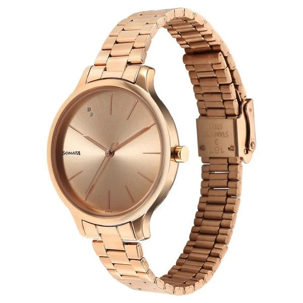 Sonata 87050WM08 | Sonata Blush Quartz Analog Rose Gold dial Stainless Steel Strap Watch for Women