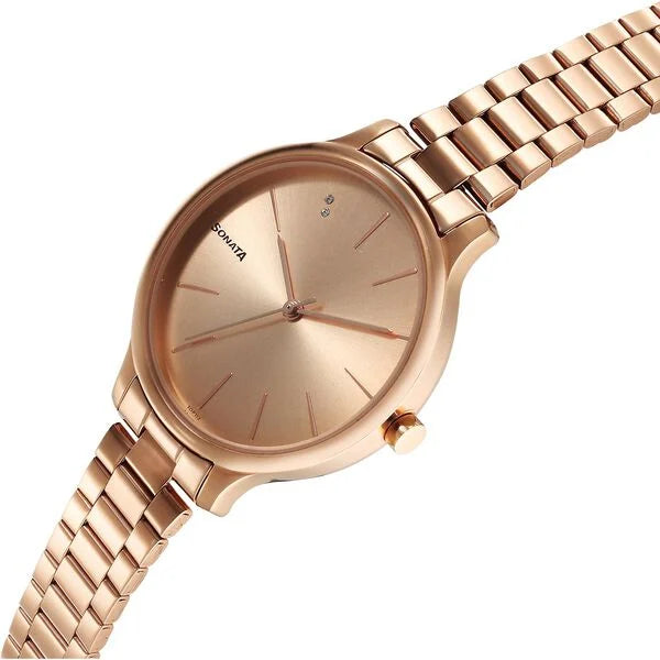 Sonata 87050WM08 | Sonata Blush Quartz Analog Rose Gold dial Stainless Steel Strap Watch for Women