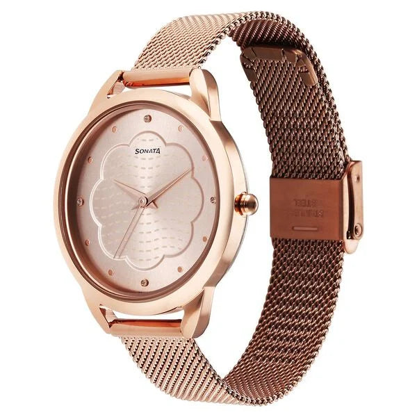Sonata 87051WM02 | Sonata Wedding Quartz Analog Rose Gold Dial Stainless Steel Strap Watch for Women