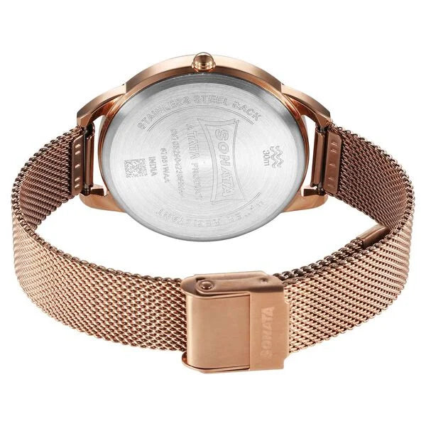 Sonata 87051WM02 | Sonata Wedding Quartz Analog Rose Gold Dial Stainless Steel Strap Watch for Women