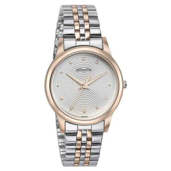Sonata 87061KM01 | Sonata Glam Gold Quartz Analog Silver Dial Stainless Steel Strap Watch For Women