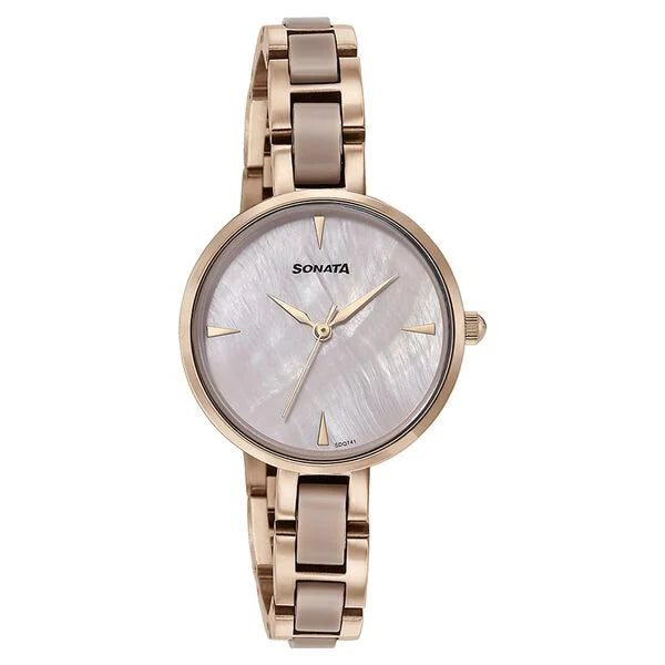 Sonata 87064KD02 | Sonata Quartz Analog Mother of Pearl Dial Two Toned Stainless Steel Strap Watch For Women