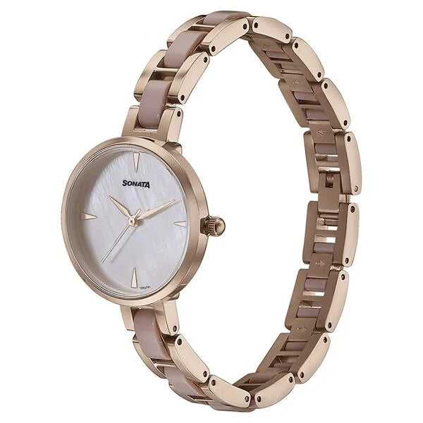 Sonata 87064KD02 | Sonata Quartz Analog Mother of Pearl Dial Two Toned Stainless Steel Strap Watch For Women