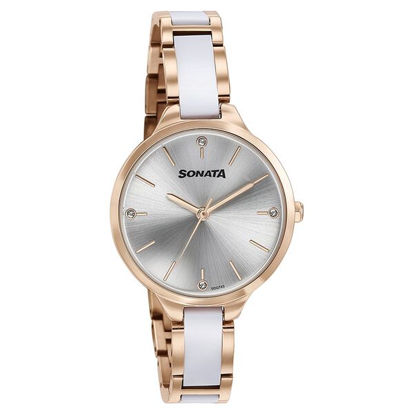 Sonata 87065KD02 | Sonata Quartz Analog Silver Dial Two Toned Stainless Steel Strap Watch For Women