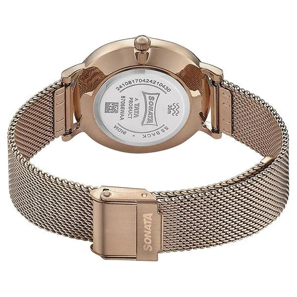 Sonata 87066WM01 | Sonata Quartz Analog White Dial Rose Gold Stainless Steel Strap Watch For Women