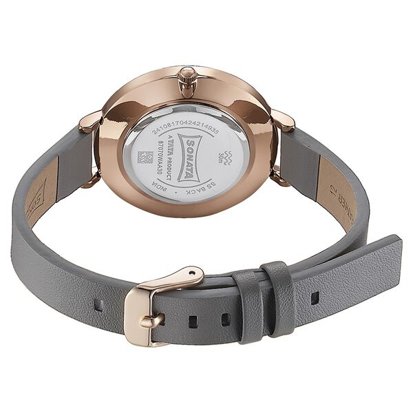 Sonata 87070WL01 | Sonata Quartz Analog Grey Dial Grey Leather Strap Watch For Women