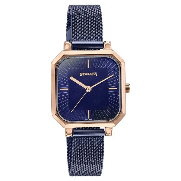 Sonata 87072KM02 | Sonata Modern Edit Quartz Analog Blue Dial Stainless Steel Strap Watch For Women