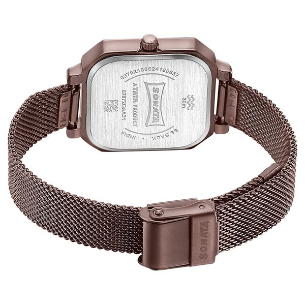 Sonata 87072QM01 | Sonata Modern Edit Quartz Analog Brown Dial Brown Stainless Steel Strap Watch For Women