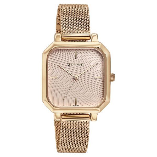 Sonata 87072WM02 | Sonata Modern Edit Quartz Analog Pink Dial Rose Gold Stainless Steel Strap Watch For Women