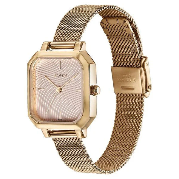 Sonata 87072WM02 | Sonata Modern Edit Quartz Analog Pink Dial Rose Gold Stainless Steel Strap Watch For Women