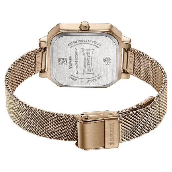 Sonata 87072WM02 | Sonata Modern Edit Quartz Analog Pink Dial Rose Gold Stainless Steel Strap Watch For Women