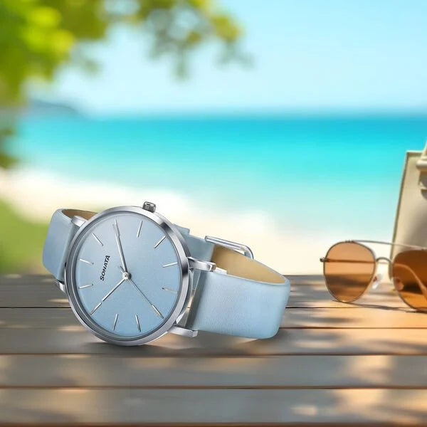 Sonata 87073SL03 | Sonata Pastel Play Quartz Analog Blue Dial Leather Strap Watch For Women
