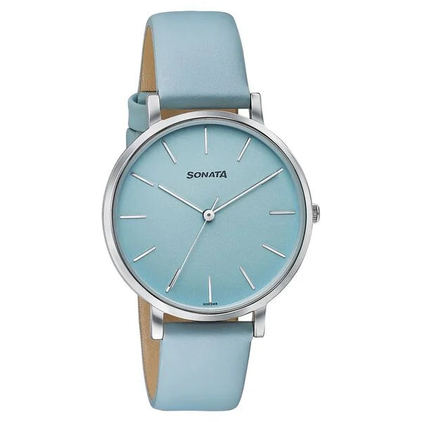 Sonata 87073SL03 | Sonata Pastel Play Quartz Analog Blue Dial Leather Strap Watch For Women