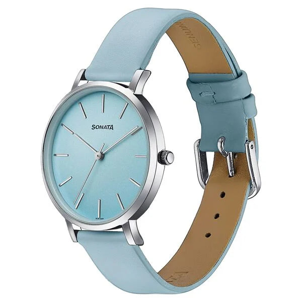 Sonata 87073SL03 | Sonata Pastel Play Quartz Analog Blue Dial Leather Strap Watch For Women